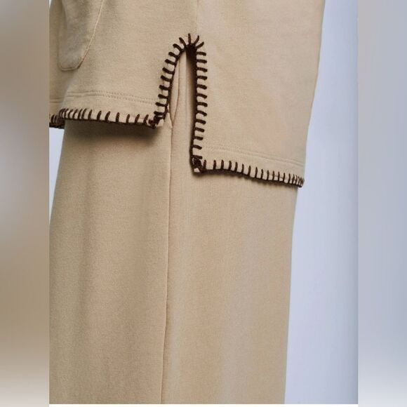 L'agence CHRISTY CONTRAST STITCH TOP in tan and brownWomen's Size XL - Picture 5 of 10